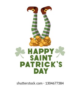 happy saint patrick`s day label with coins icons