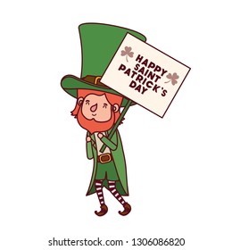 happy saint patrick`s day label with leprechaun character