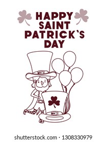 happy saint patricks day label with leprechaun character