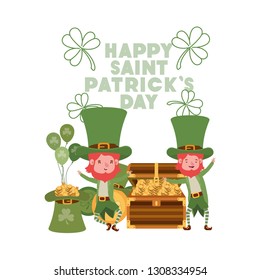 happy saint patricks day label with leprechauns character