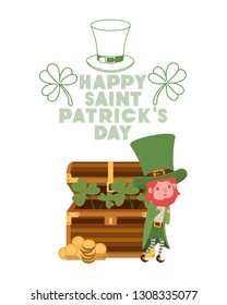 happy saint patricks day label with leprechaun character