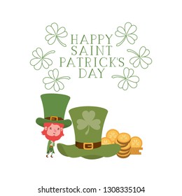 happy saint patricks day label with leprechaun character