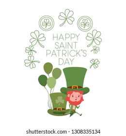 happy saint patricks day label with leprechauns character