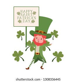 happy saint patricks day label with leprechaun character