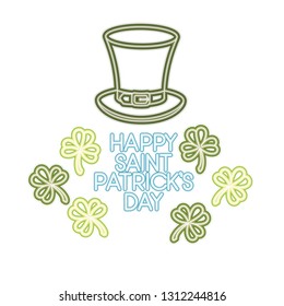 happy saint patricks day label with clover and elf hat