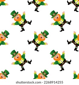 Happy Saint Patrick's Day. Laughing Leprechaun seamless pattern