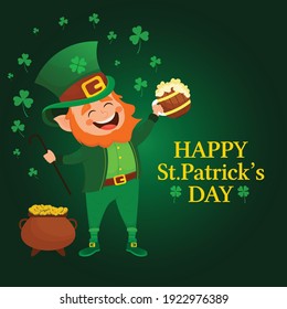 Happy Saint Patrick's Day with leprechaun vector illustration.