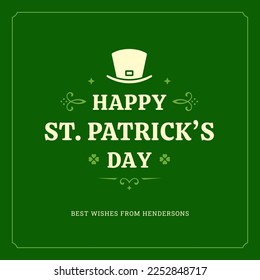 Happy Saint Patrick's Day leprechaun hat vintage greeting card typographic template vector flat illustration. Irish holiday celebration best wishes curved retro classic border lucky green decor design