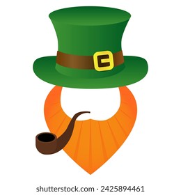 Happy Saint Patrick's Day. Leprechaun Hat, Smoke pipe and Beard vector template