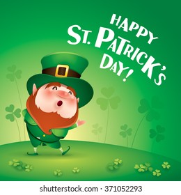 Happy Saint Patricks Day! Leprechaun on the clover field.