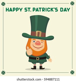 Happy Saint Patrick's Day! Leprechaun in cartoon style. National Irish holiday.