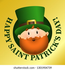 Happy Saint Patricks Day lettering with Leprechaun face. St Patricks Day poster. Typed text, calligraphy. For leaflets, brochures, invitations, posters or banners.