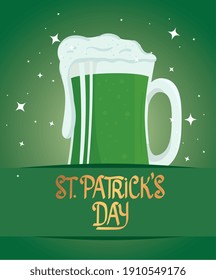 happy saint patricks day lettering with beer green vector illustration design