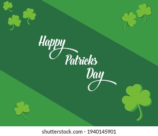 happy saint patricks day lettering ilustration with clover shapes and branches vektor