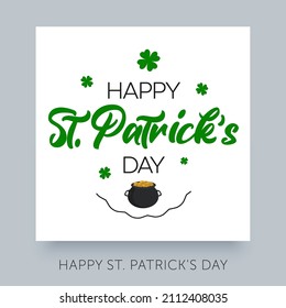 Happy Saint Patrick's day lettering design concept. Handwritten typography vector illustration design. St. Patricks leprechaun`s hat and clover logo template.