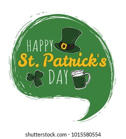  Happy Saint Patrick's Day logotype. St. Patrick's Day hand drawn typography. Hand sketched Irish celebration design. Beer festival lettering typography icon. 