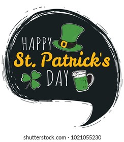 Happy Saint Patrick's Day logotype. St. Patrick's Day hand drawn typography. Hand sketched Irish celebration design. Beer festival lettering typography icon.