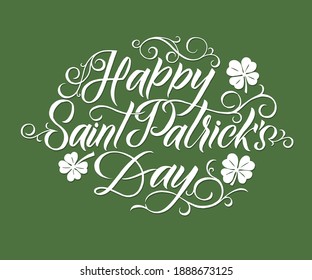 Happy Saint Patrick's Day logotype. Hand lettering Irish vector design. Beer festival lettering typography icon. Saint Patricks day greeting card. Vector template for banner, poster, flyer, postcard.