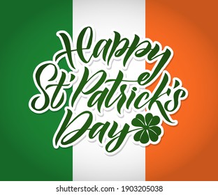 Happy Saint Patrick's Day logotype. Hand lettering Irish vector design. Beer festival lettering typography icon. Saint Patricks day greeting card. Vector template for banner, poster, flyer, postcard.