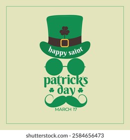 Happy Saint Patrick's day march 17 vector, St. Patrick's day elements hat, shamrock, green sunglass illustration