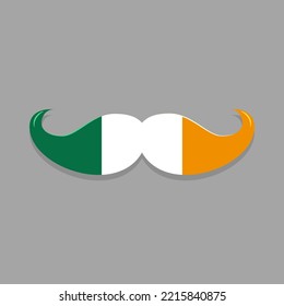Happy Saint Patrick's day,  mustache in colors of Irish flag. Vector illustration isolated on gray background