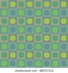Happy Saint Patrick's day. National holiday of Ireland. Seamless pattern with clover leaves in green color. Abstract modern flat style background. Vector illustration.