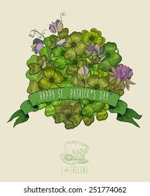 Happy Saint Patrick's Day Party Poster - Vintage typography style background. Sketch. Doodle design.