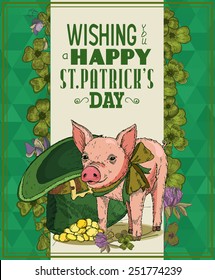 Happy Saint Patrick's Day Party Poster - Vintage typography style background. Sketch. Doodle design.