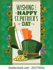 Happy Saint Patrick's Day Party Poster - Vintage typography style background. Sketch. Doodle design.