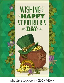 Happy Saint Patrick's Day Party Poster - Vintage typography style background. Sketch. Doodle design.