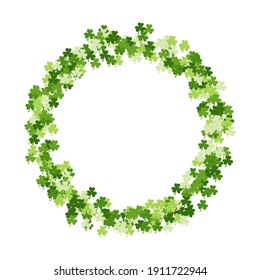 Happy Saint Patrick's day pattern. Circle made of trefoil clover. Stock vector illustration on white background