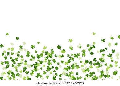 Happy Saint Patrick's day pattern made of trefoil clover with blank space on top. Stock vector illustration on white background