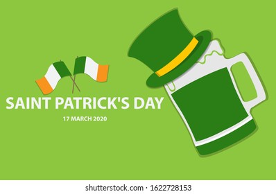 Happy Saint Patrick's Day poster. The design elements of hats and greetings are white. Vector illustration