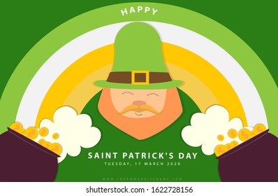 Happy Saint Patrick's Day poster. The design elements of hats and greetings are white. Vector illustration