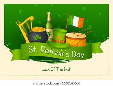 Happy Saint Patrick's Day religious festival celebration background of Ireland in vector