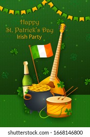 Happy Saint Patrick's Day religious festival celebration background of Ireland in vector