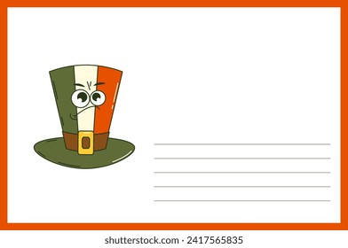 Happy Saint Patricks Day retro postcard. Funky groovy cartoon characters. Vintage funny mascot patch psychedelic smile, emotion. Comic trendy vector illustration