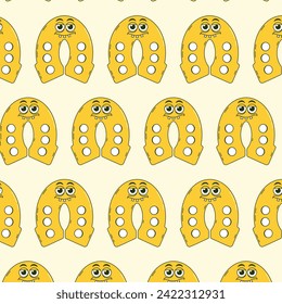 Happy Saint Patricks Day retro Seamless pattern. Funky groovy cartoon characters. Vintage funny mascot patch psychedelic smile, emotion. Comic trendy vector illustration