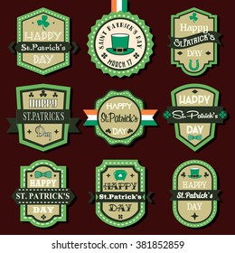Happy Saint Patrick's Day Retro Vintage Labels Set
