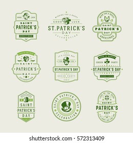 Happy Saint Patricks Day Retro Typographic Badges Set. Vintage Vector design elements set, good for posters and greetings cards. 