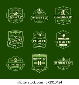 Happy Saint Patricks Day Retro Typographic Badges Set. Vintage Vector design elements set, good for posters and greetings cards. 