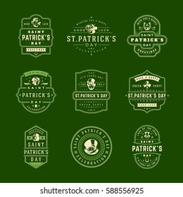 Happy Saint Patricks Day Retro Typographic Badges Set. Vintage Vector design elements set, good for posters and greetings cards.
