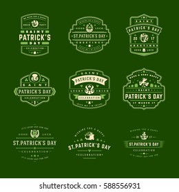 Happy Saint Patricks Day Retro Typographic Badges Set. Vintage Vector design elements set, good for posters and greetings cards.