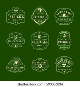 Happy Saint Patricks Day Retro Typographic Badges Set. Vintage Vector design elements set, good for posters and greetings cards.