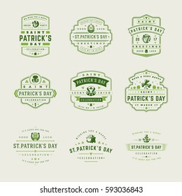 Happy Saint Patricks Day Retro Typographic Badges Set. Vintage Vector design elements set, good for posters and greetings cards.