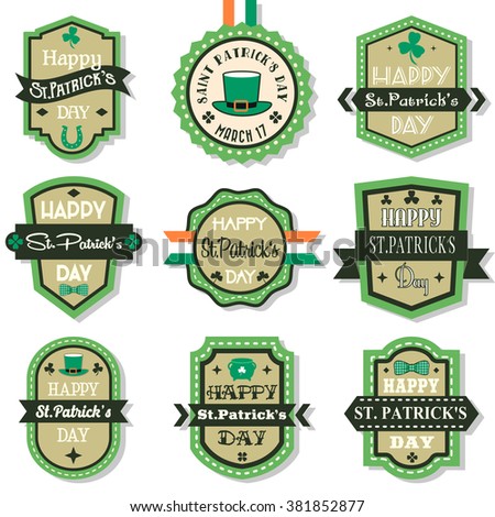 Happy Saint Patrick's Day Retro Vintage Labels Set