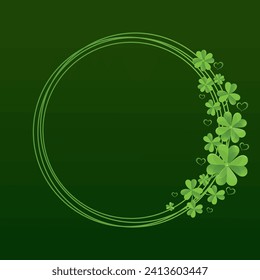 Happy Saint Patricks Day round card design with clever leaves. Irish celebration brochure. Beer festival flyer. St. Patricks badge border design in green style