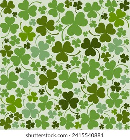 Happy Saint Patricks day. Seamless Pattern background with three - leaved shamrocks St. Patrick's day holiday symbol. Irish symbols of the holiday.17 march. Lucky green clover for Irish festival 