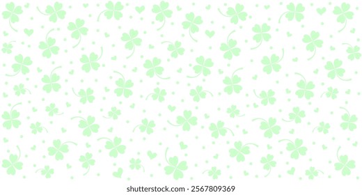 Happy Saint Patricks day. Seamless Pattern background with three - leaved shamrocks St. Patrick's day holiday symbol. Irish symbols of the holiday.17 march. Lucky green clover for Irish festival 