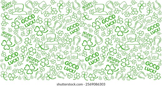 Happy Saint Patricks day. Seamless Pattern background with three - leaved shamrocks St. Patrick's day holiday symbol. Irish symbols of the holiday17 march. Lucky green clover for Irish festival vector